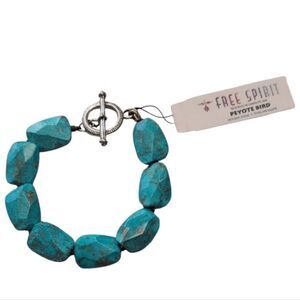 NWT Peyote Bird Genuine Turquoise Chunky Bracelet Sterling Silver Toggle Clasp